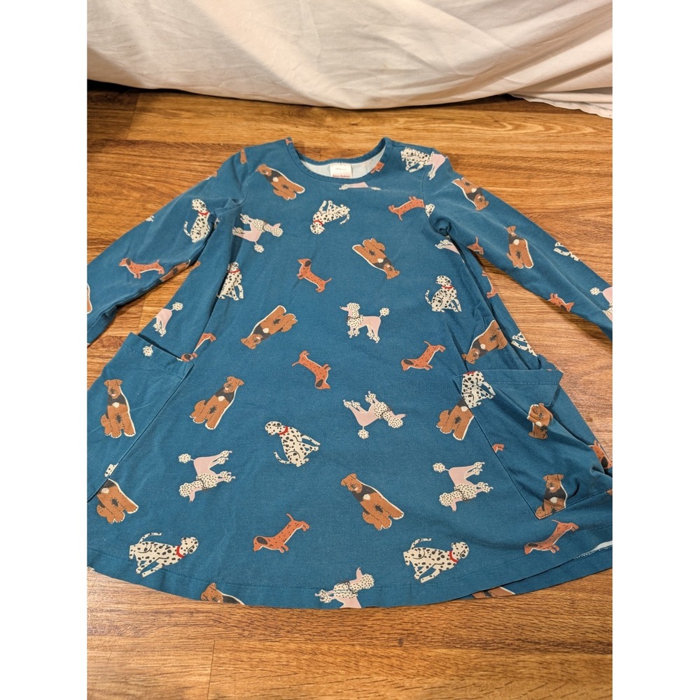 Hanna Andersson Size 5 Blue All Over Dog Long Sleeve Dress